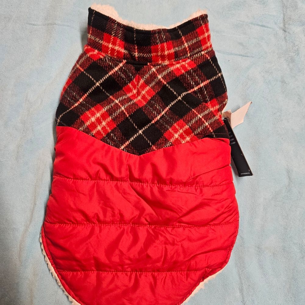 Hotel Doggie Fleece Sherpa Lined Large dog Sweater Red & Black Plaid Dog Jacket